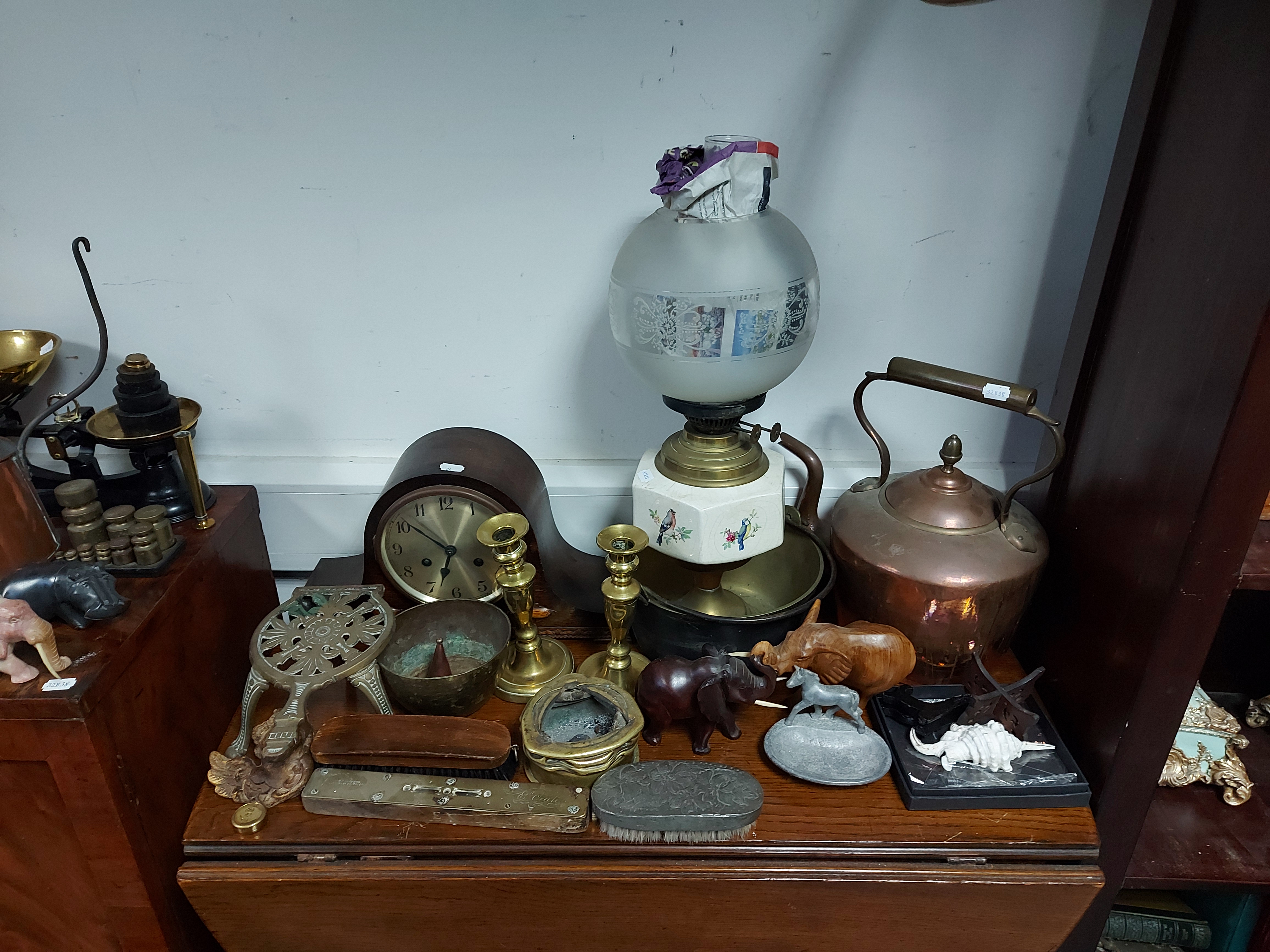 Two mid-20th century oak-cased mantel clocks, two 19th century trinket boxes, various items of - Image 2 of 4