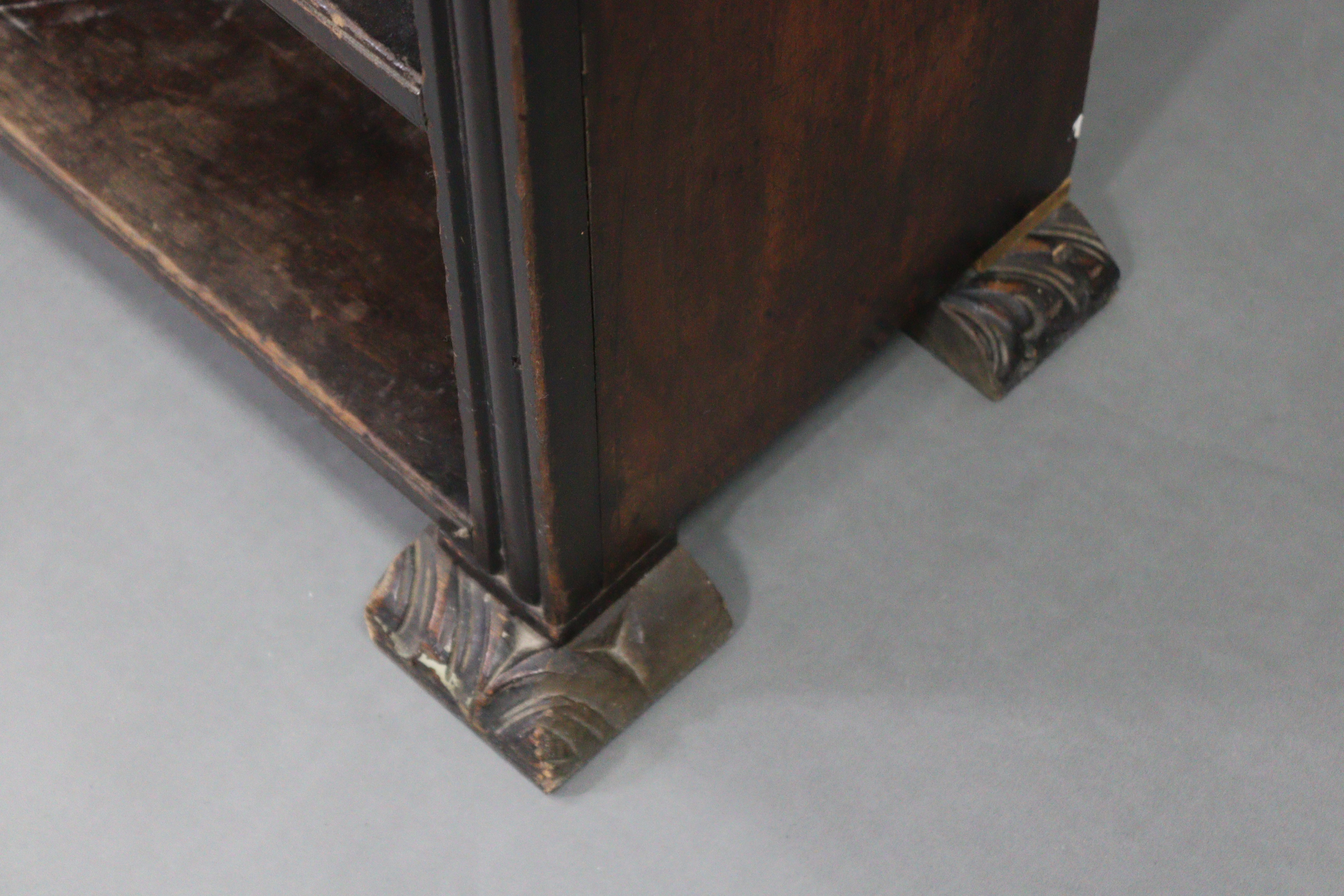 A Victorian walnut tray-top three-tier standing open bookcase, on carved block feet, 33” wide x - Image 4 of 4