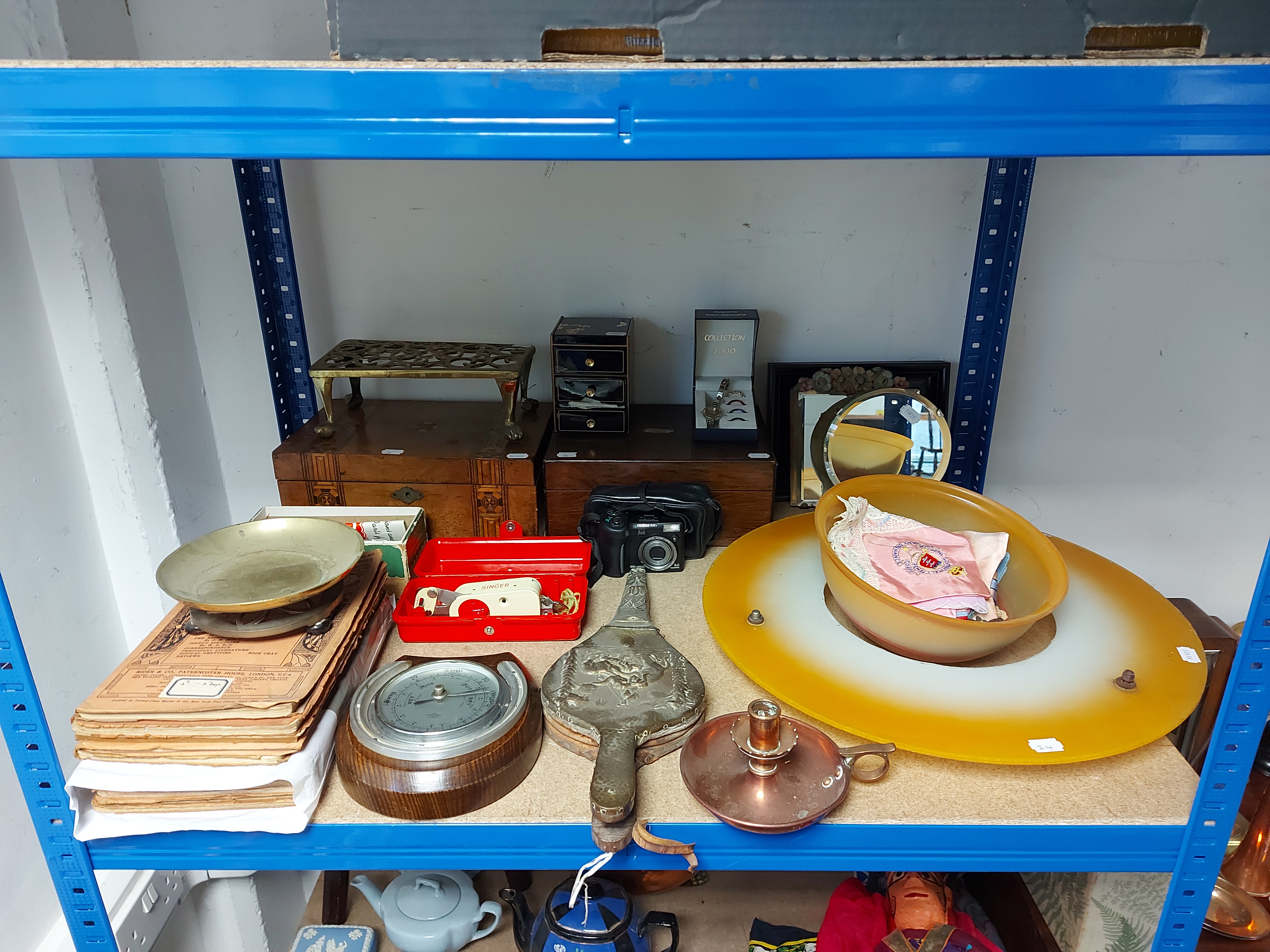 Two mid-20th century oak-cased mantel clocks, two 19th century trinket boxes, various items of - Image 3 of 4