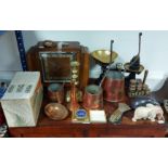Two mid-20th century oak-cased mantel clocks, two 19th century trinket boxes, various items of