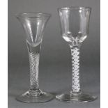 An 18th century drinking glass with ogee bowl on opaque double-corkscrew stem & plain foot, 6¾”, (