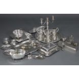 A quantity of silver plated items including a large engraved circular tray with pierced Greek-Key