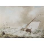 MARTINUS SCHOUMAN (Dutch, 1770-1848) Dutch sailing vessels in rough seas. Signed “M. Schouman” lower