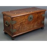 A 19th century solid camphor wood & brass-bound large trunk, with brass studs & moulded to the