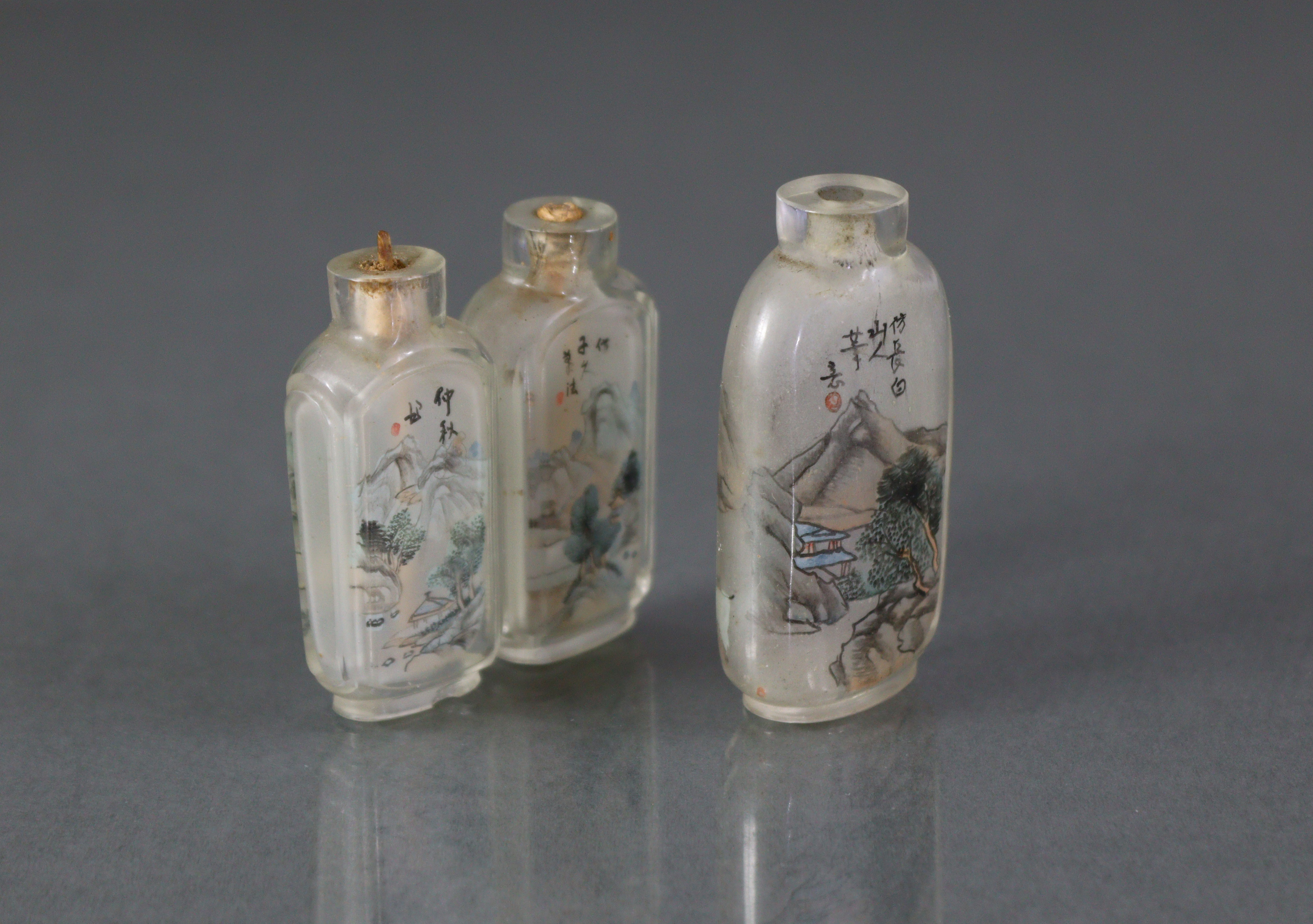 Two Chinese inside-painted glass snuff bottles, the larger 2¼” bottle of rounded rectangular form, - Image 4 of 6