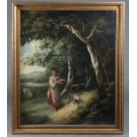 ENGLISH SCHOOL, late 18th/early 19th century. A wooded landscape with girl holding a pan of milk