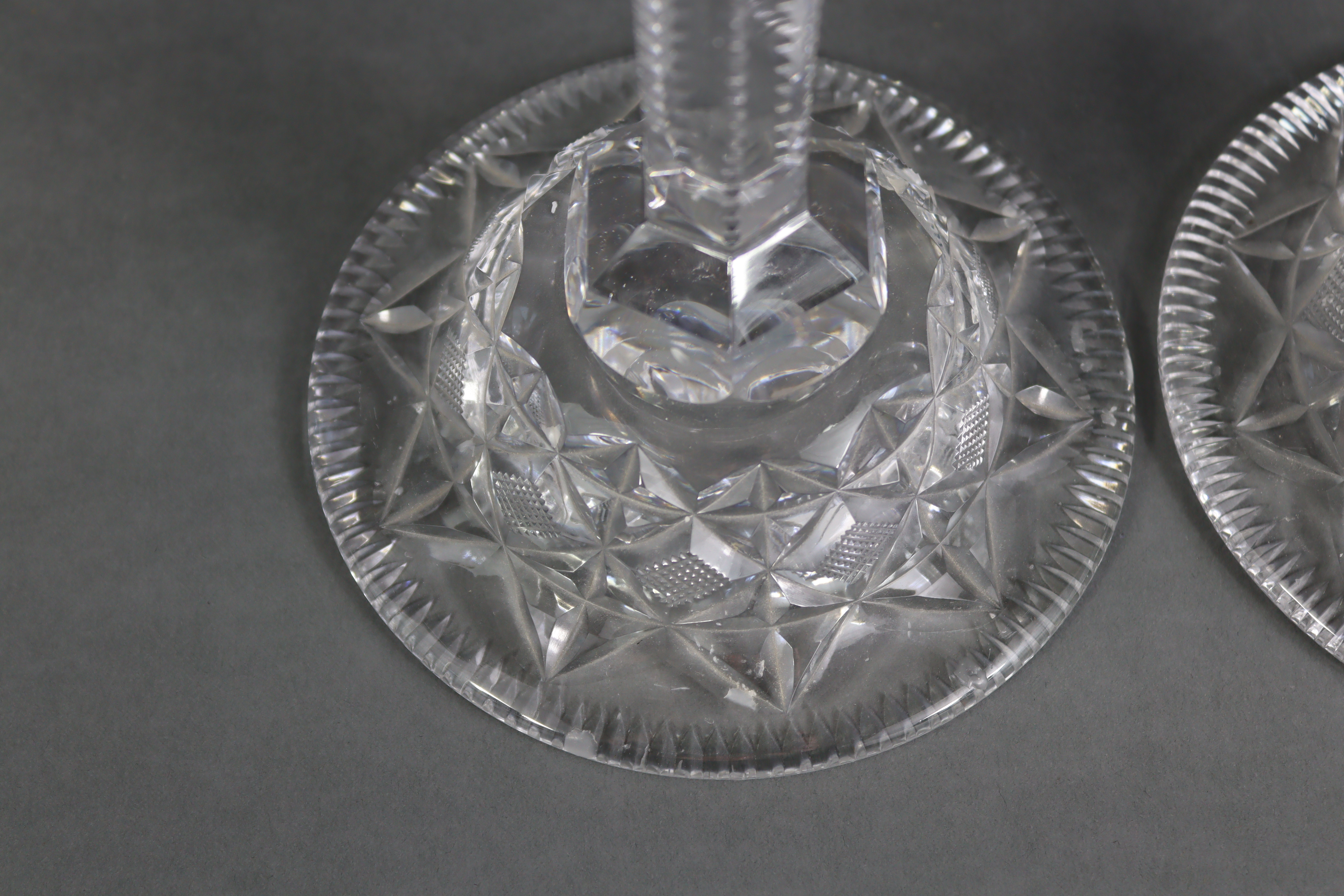 A pair of large cut-glass candlesticks, each with hobnail decoration, hexagonal faceted column, & - Image 8 of 10