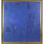 HUNG RANNOU (b. 1955). A large abstract study in blue. Inscribed verso; oil on canvas: 39” x 35”. (