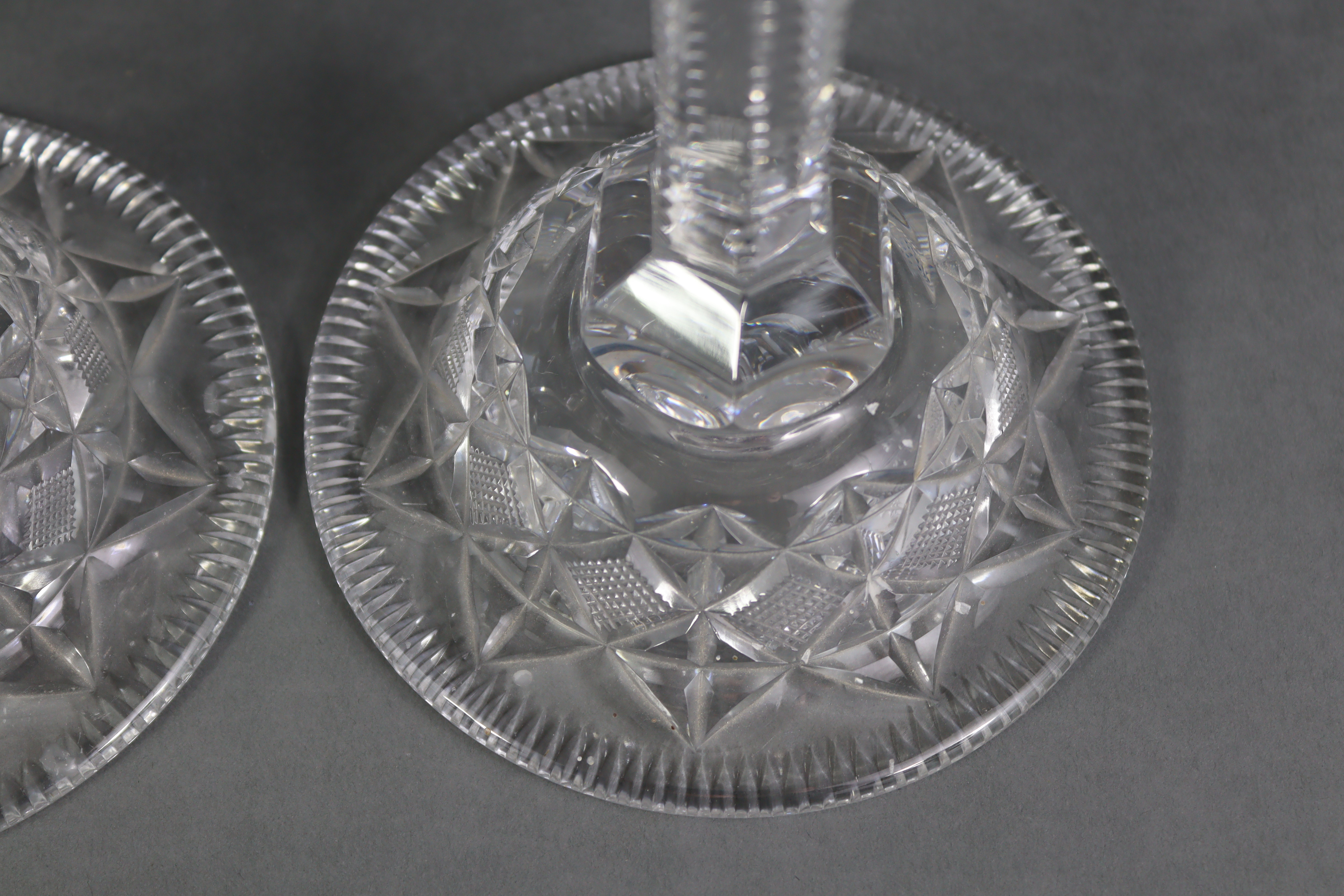 A pair of large cut-glass candlesticks, each with hobnail decoration, hexagonal faceted column, & - Image 9 of 10