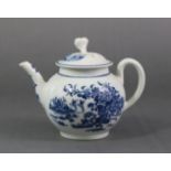 An 18th century Worcester porcelain small round teapot decorated with blue transfer “Fence” pattern,