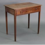 An early 19th century oak side table with plain rectangular top, above a sing le frieze drawer