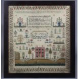 A WILLIAM IV SILK NEEDLEWORK SAMPLER, worked by “Miss Norfolk, Aged 9 Years”, dated 1834 to the