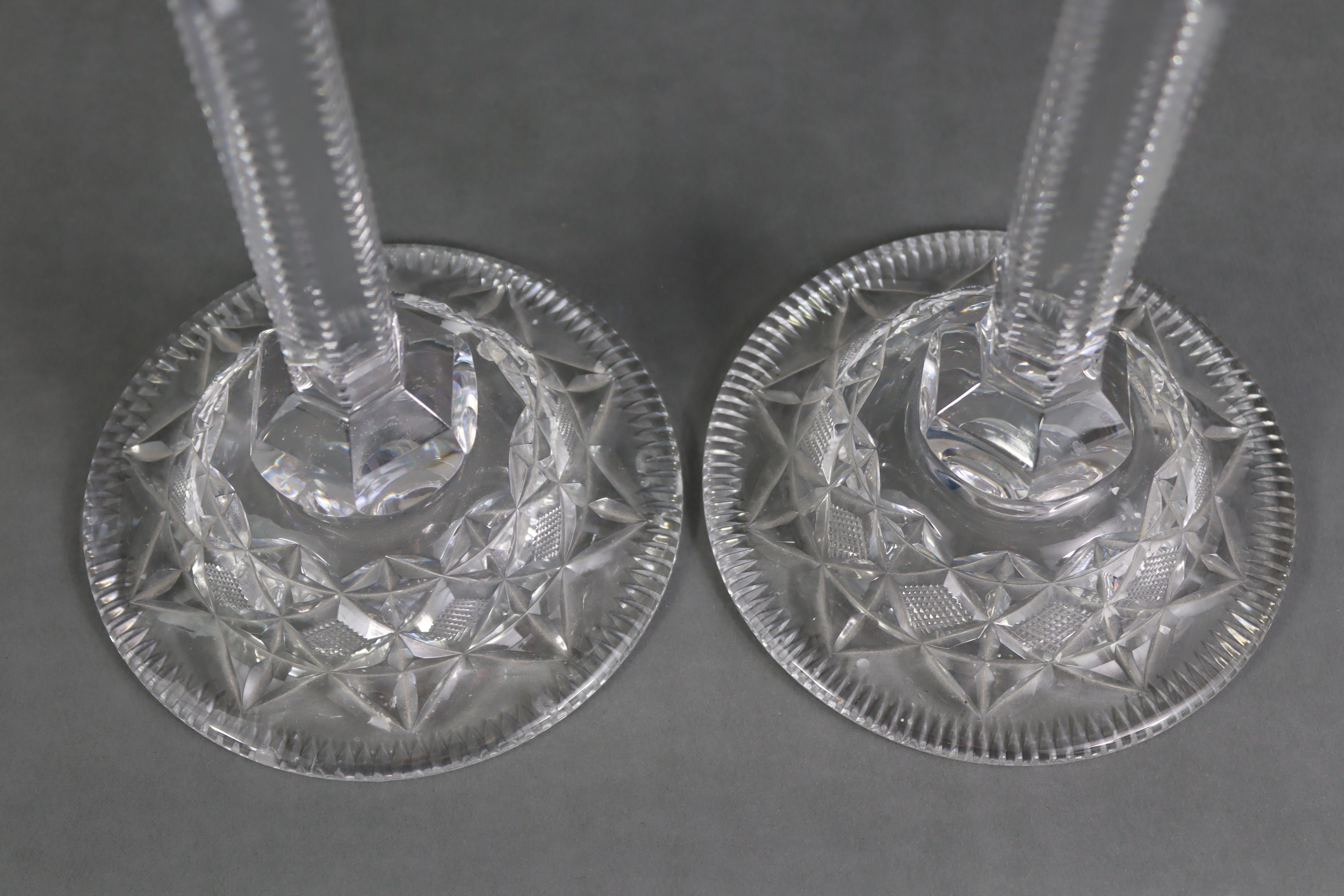 A pair of large cut-glass candlesticks, each with hobnail decoration, hexagonal faceted column, & - Image 7 of 10