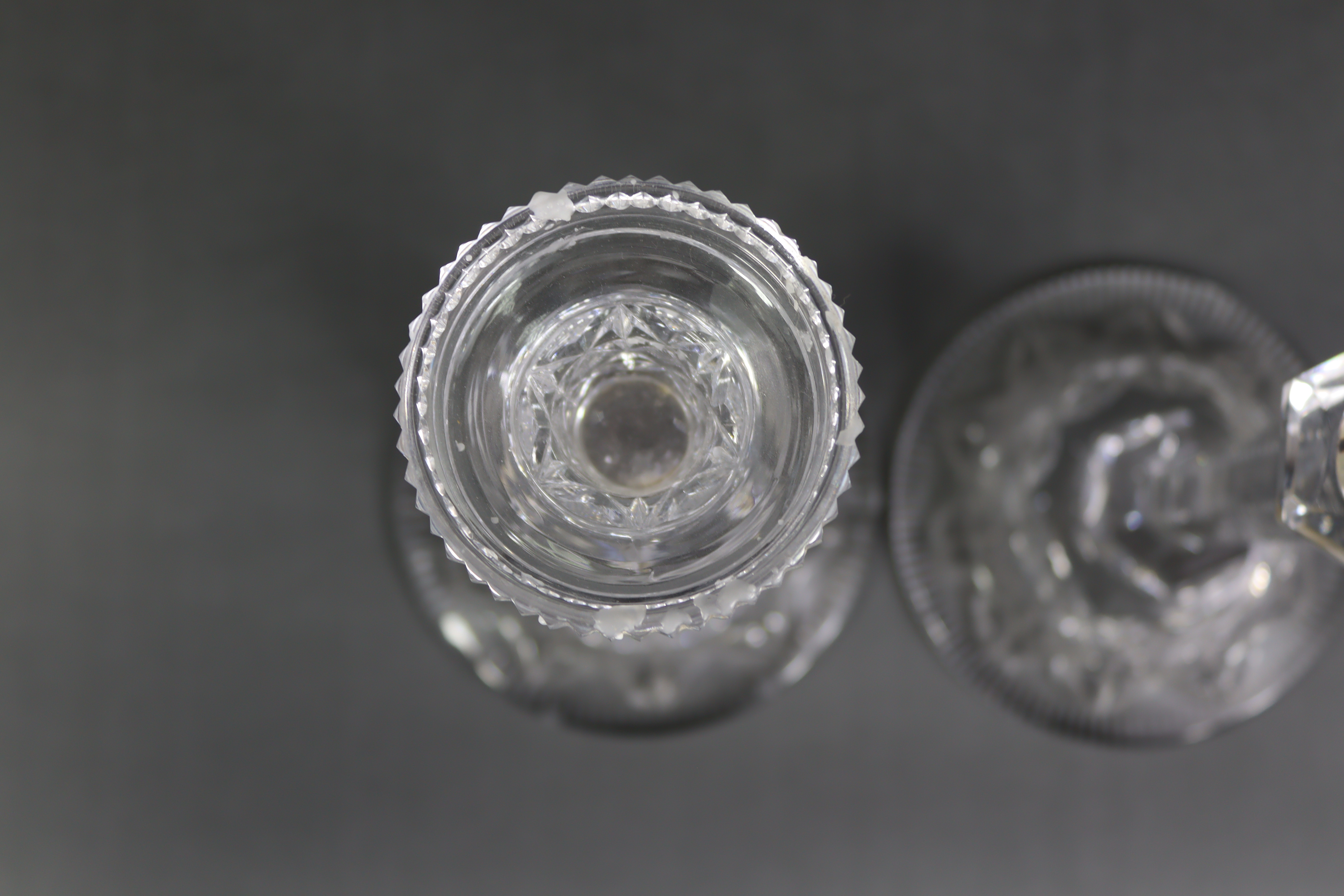 A pair of large cut-glass candlesticks, each with hobnail decoration, hexagonal faceted column, & - Image 6 of 10