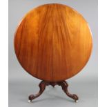 A Victorian mahogany tilt-top pedestal dining table, with moulded edge to the circular top, on