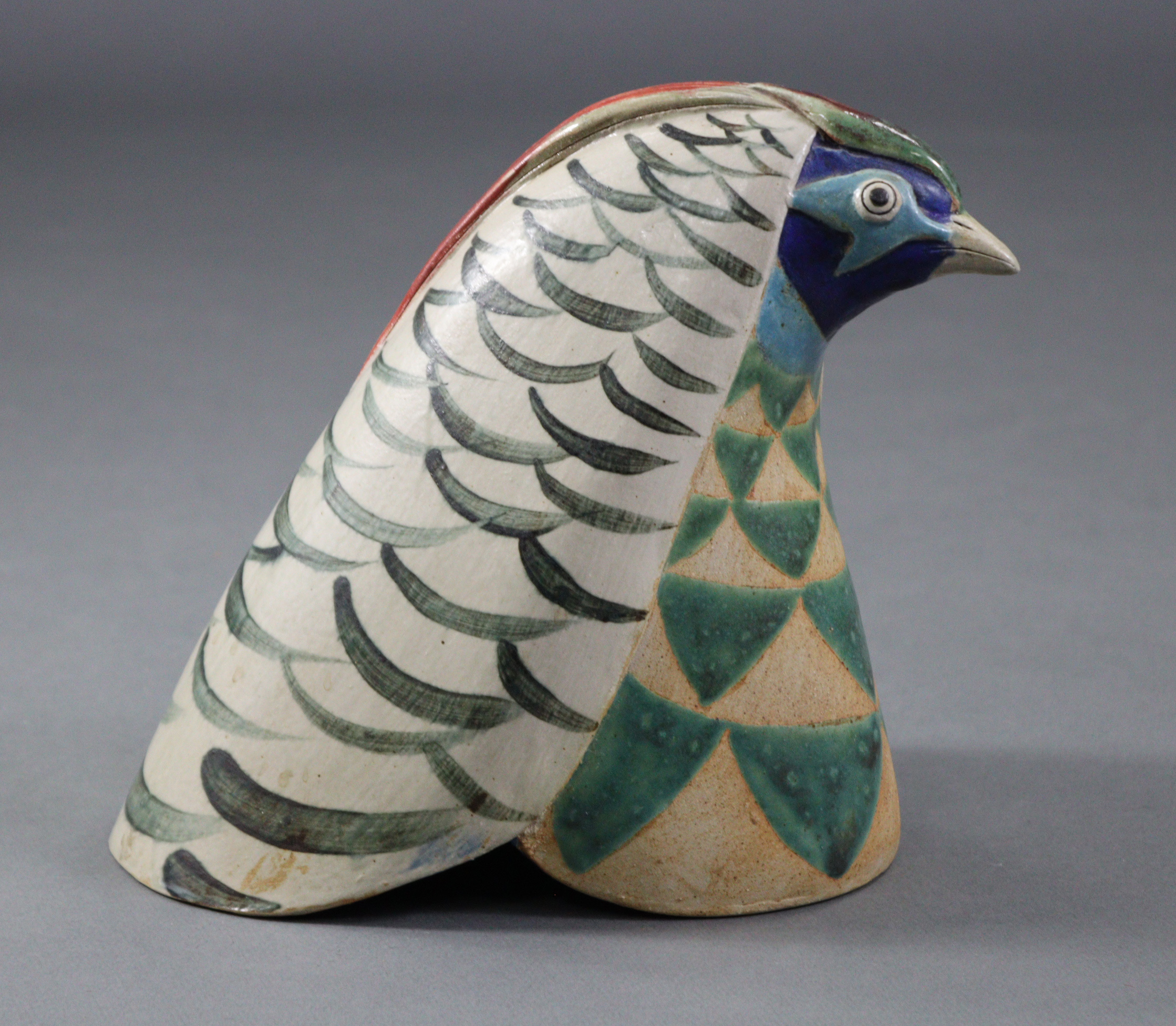 JILL FANSHAW KATO (Contemporary) A ceramic model of a pheasant head with incised & polychrome decora - Image 2 of 4