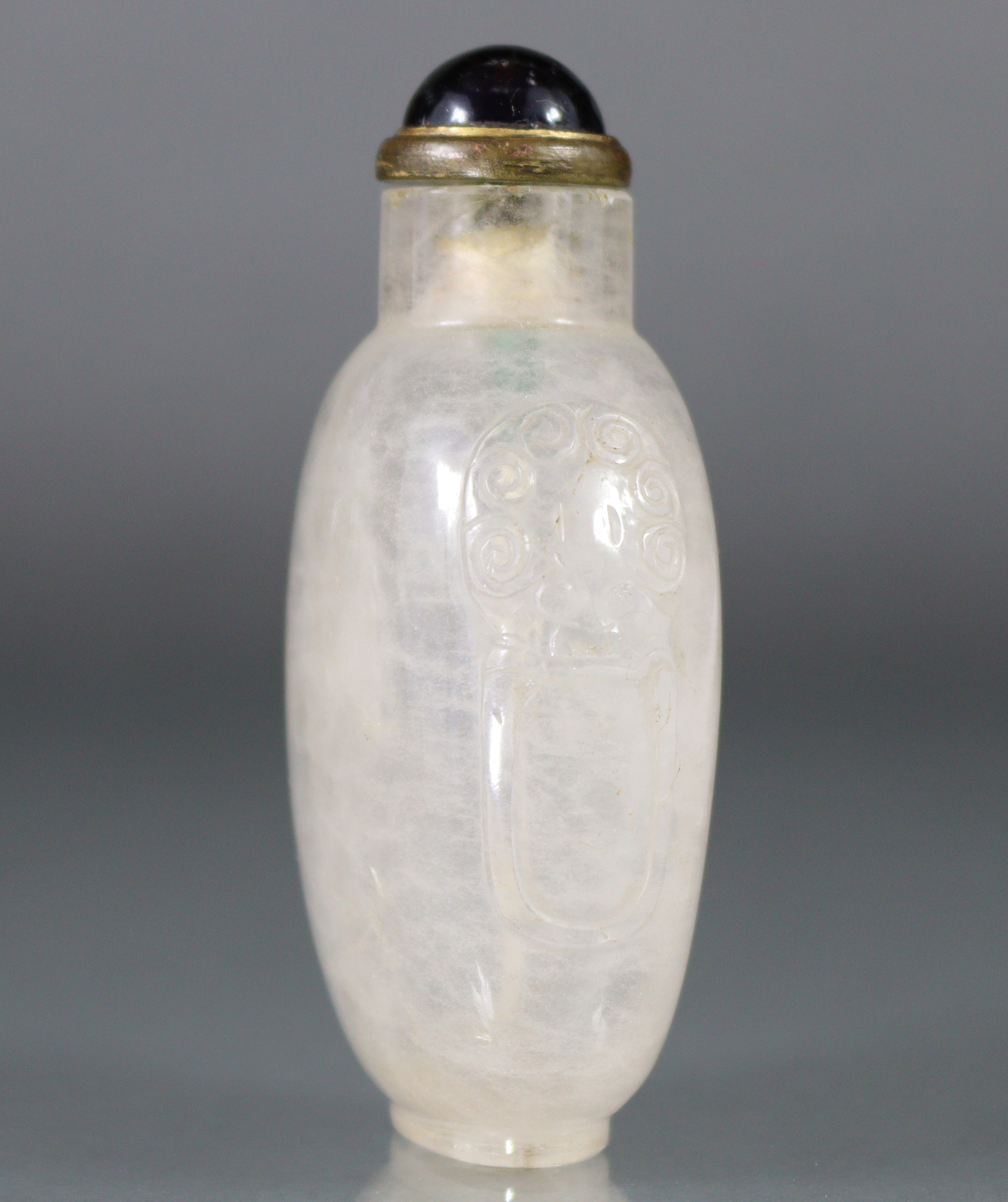 A Chinese carved crystal snuff bottle of rounded ovoid form, with mask-&-ring handles to each - Image 4 of 11