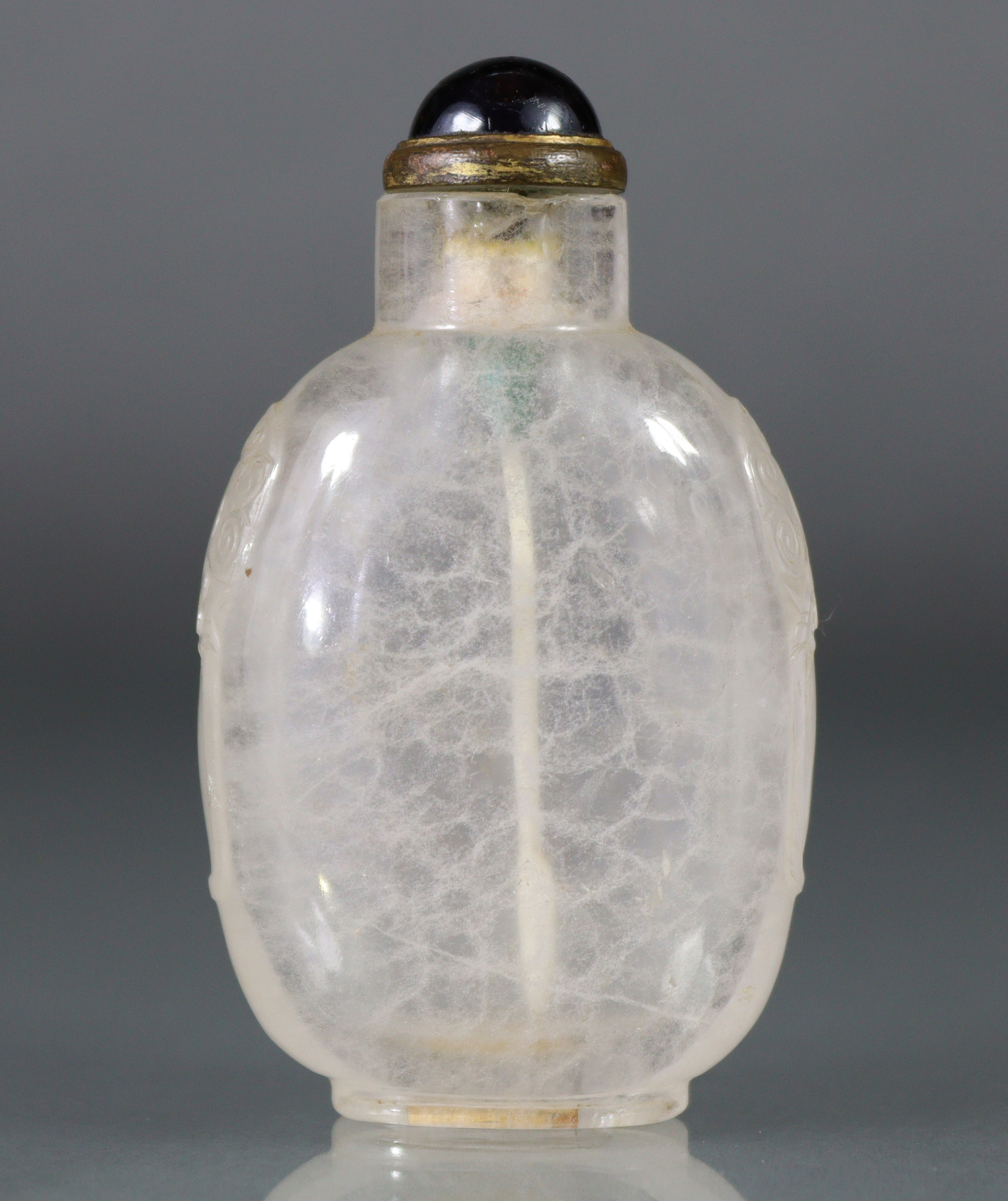 A Chinese carved crystal snuff bottle of rounded ovoid form, with mask-&-ring handles to each - Image 2 of 11