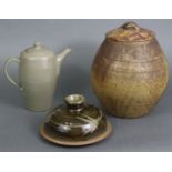 A David Leach (1911-2005) studio pottery teapot of tapered cylindrical form, with all-over