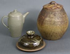 A David Leach (1911-2005) studio pottery teapot of tapered cylindrical form, with all-over