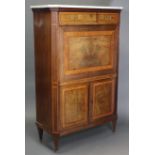 A late 18th century mahogany & satinwood inlaid escritoire with canted corners & white marble top,