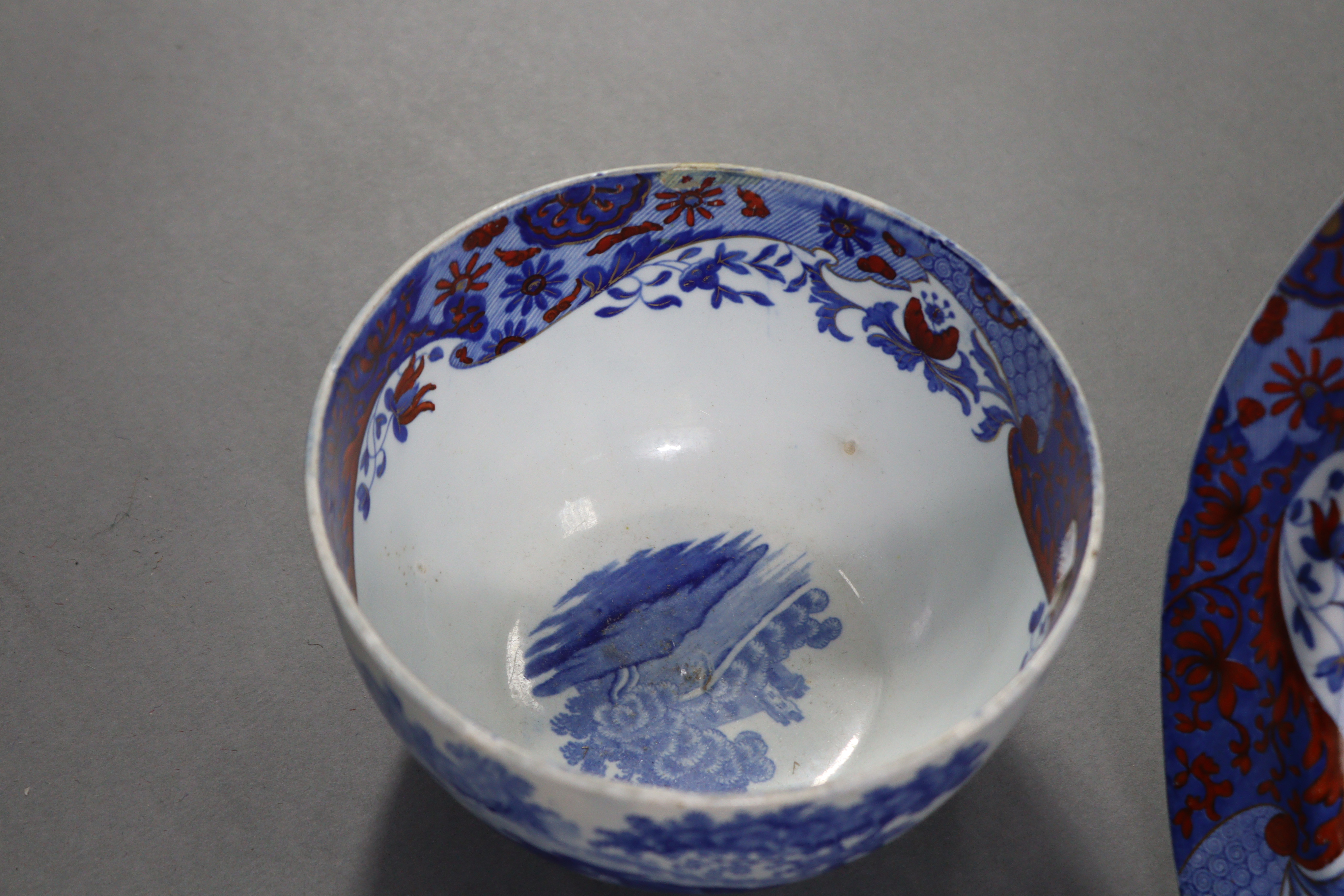 An early 19th century Spode blue transfer “Clobbered Italian Pattern” plate, with iron-red & gilt - Image 3 of 3