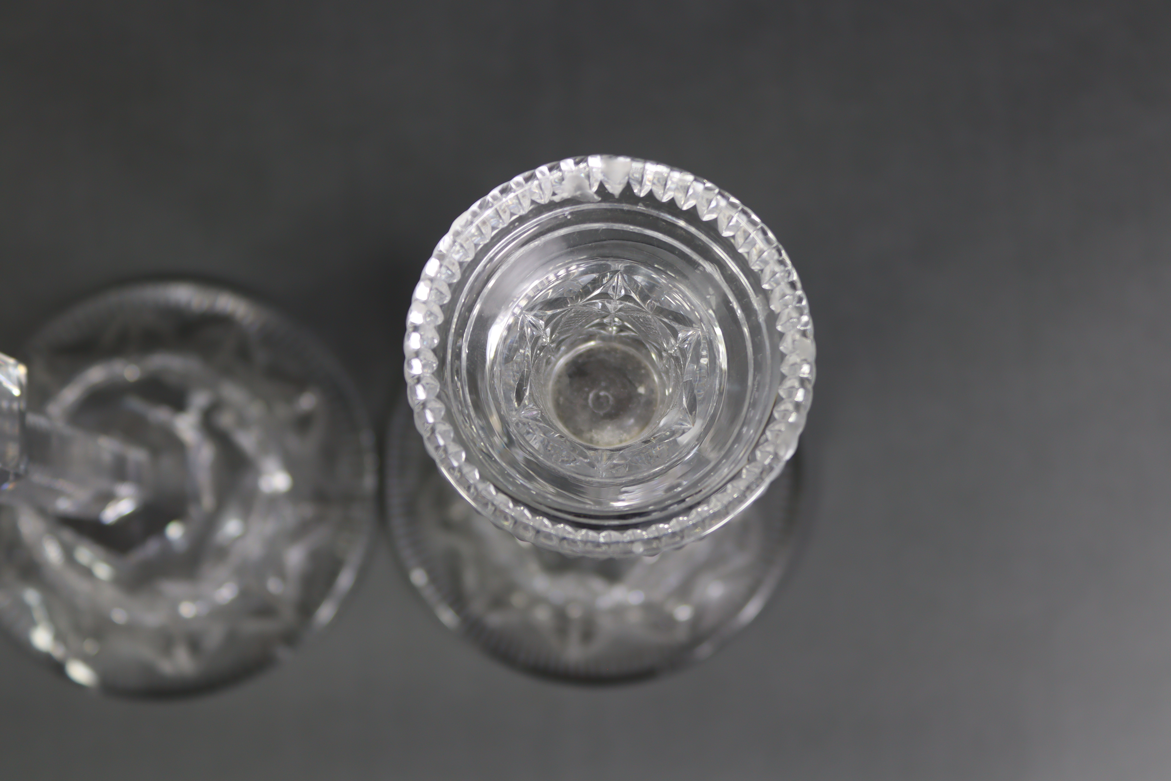 A pair of large cut-glass candlesticks, each with hobnail decoration, hexagonal faceted column, & - Image 5 of 10