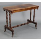 A Victorian rosewood side table with rounded corners to the plain rectangular top, on bobbin-turned