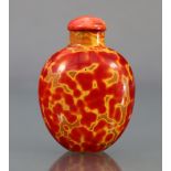 A CHINESE 'REALGAR' GLASS SNUFF BOTTLE, of rounded ovoid form & bright red & yellow colour, 2¼” high