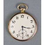 An 18ct. gold gent’s open-face pocket watch, the off-white dial with Arabic numerals & subsidiary