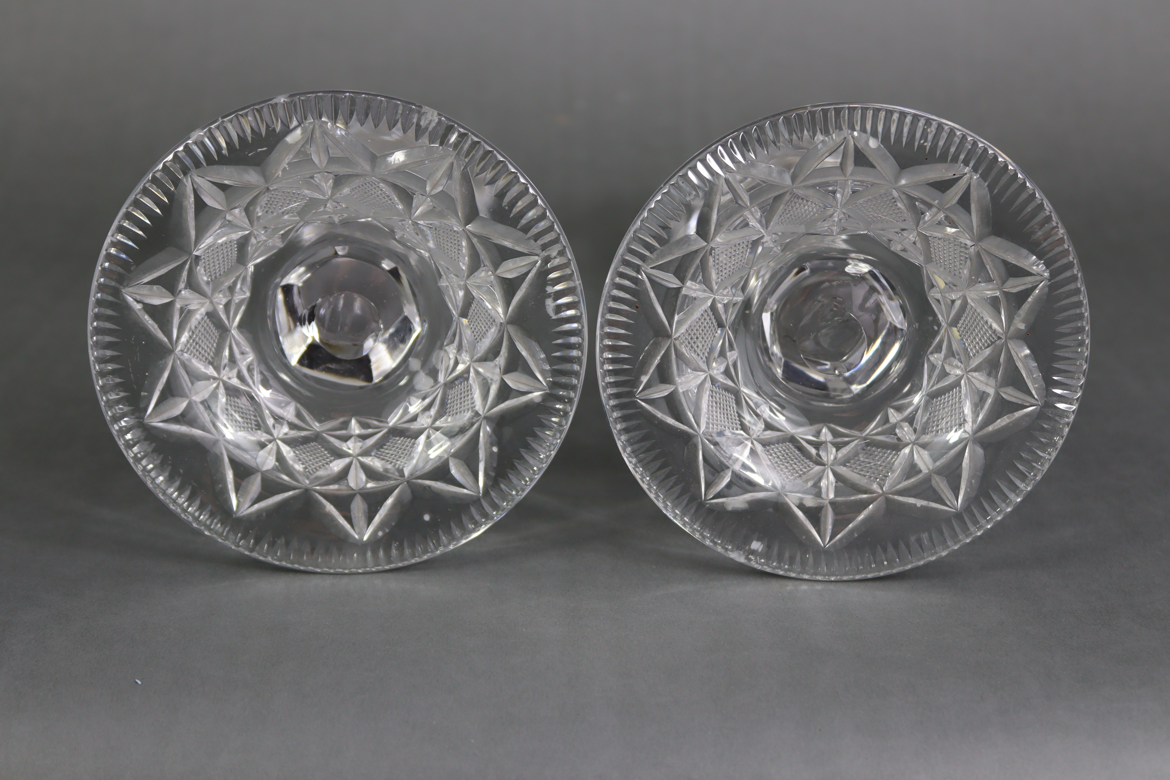 A pair of large cut-glass candlesticks, each with hobnail decoration, hexagonal faceted column, & - Image 10 of 10