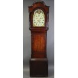 A 19th century longcase clock, the 14” painted dial with moon phase, seconds dial & date aperture,