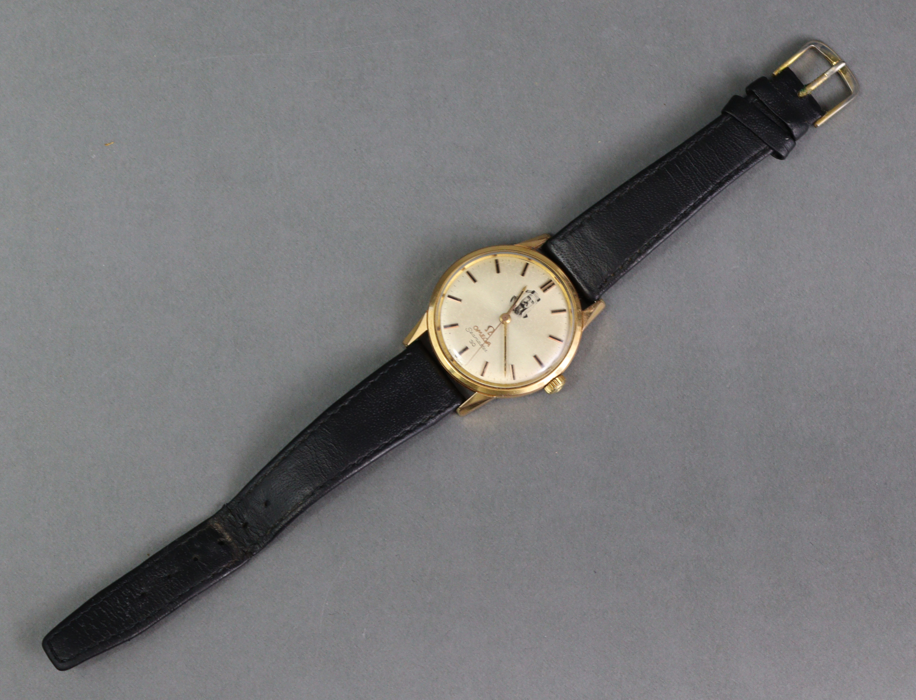 An Omega Seamaster gent’s wristwatch, the champagne dial with portrait of Sheik Essa Bin Sulman Al- - Image 2 of 7