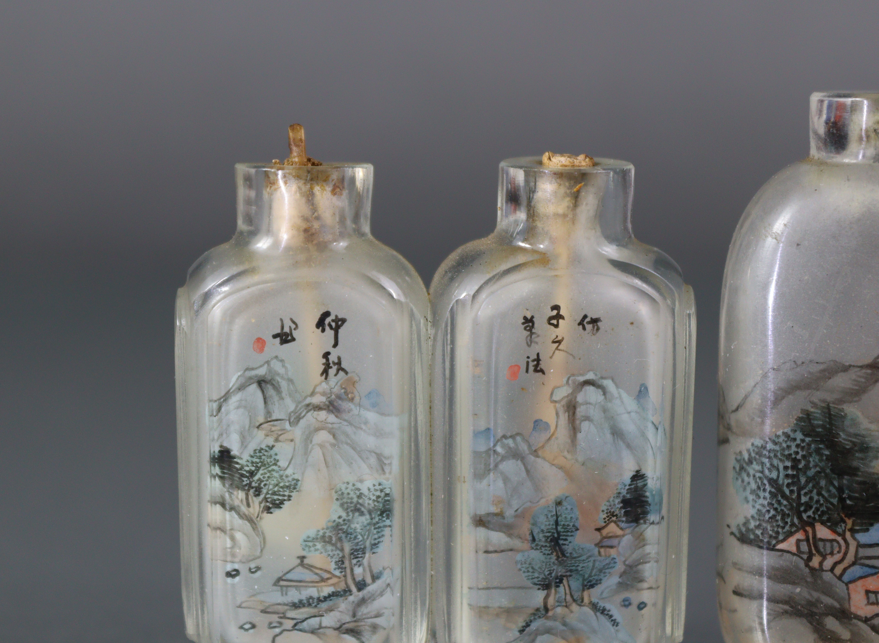 Two Chinese inside-painted glass snuff bottles, the larger 2¼” bottle of rounded rectangular form, - Image 3 of 6