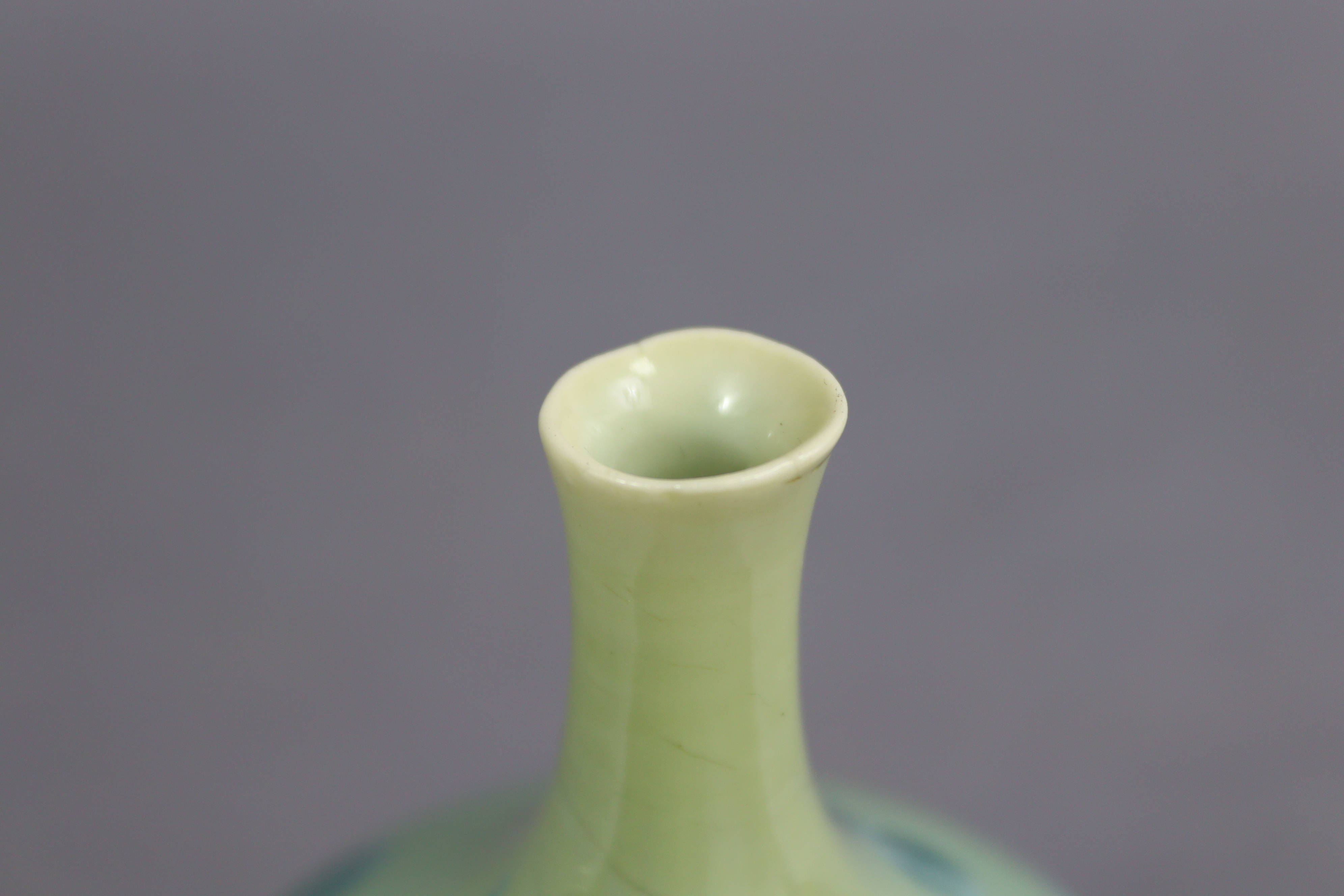 A contemporary studio porcelain bottle vase with narrow neck, celadon glazed with turquoise - Image 7 of 7