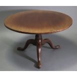 A Georgian mahogany tripod table (reduced in height), with later circular top, on carved centre colu
