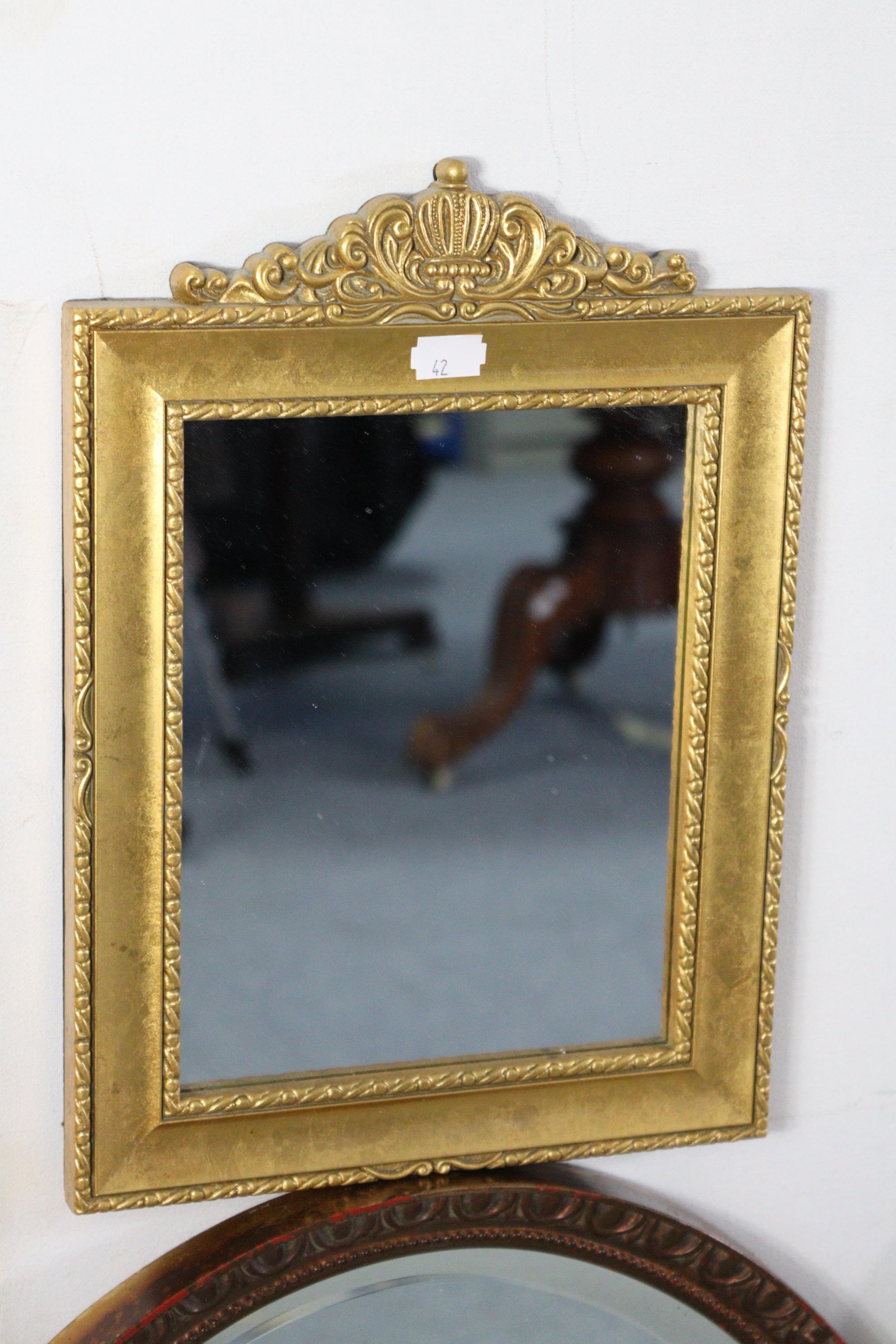 A cottage overmantel mirror in inlaid-beech frame, 36” x 21½”; together with five other mirrors. - Image 2 of 4