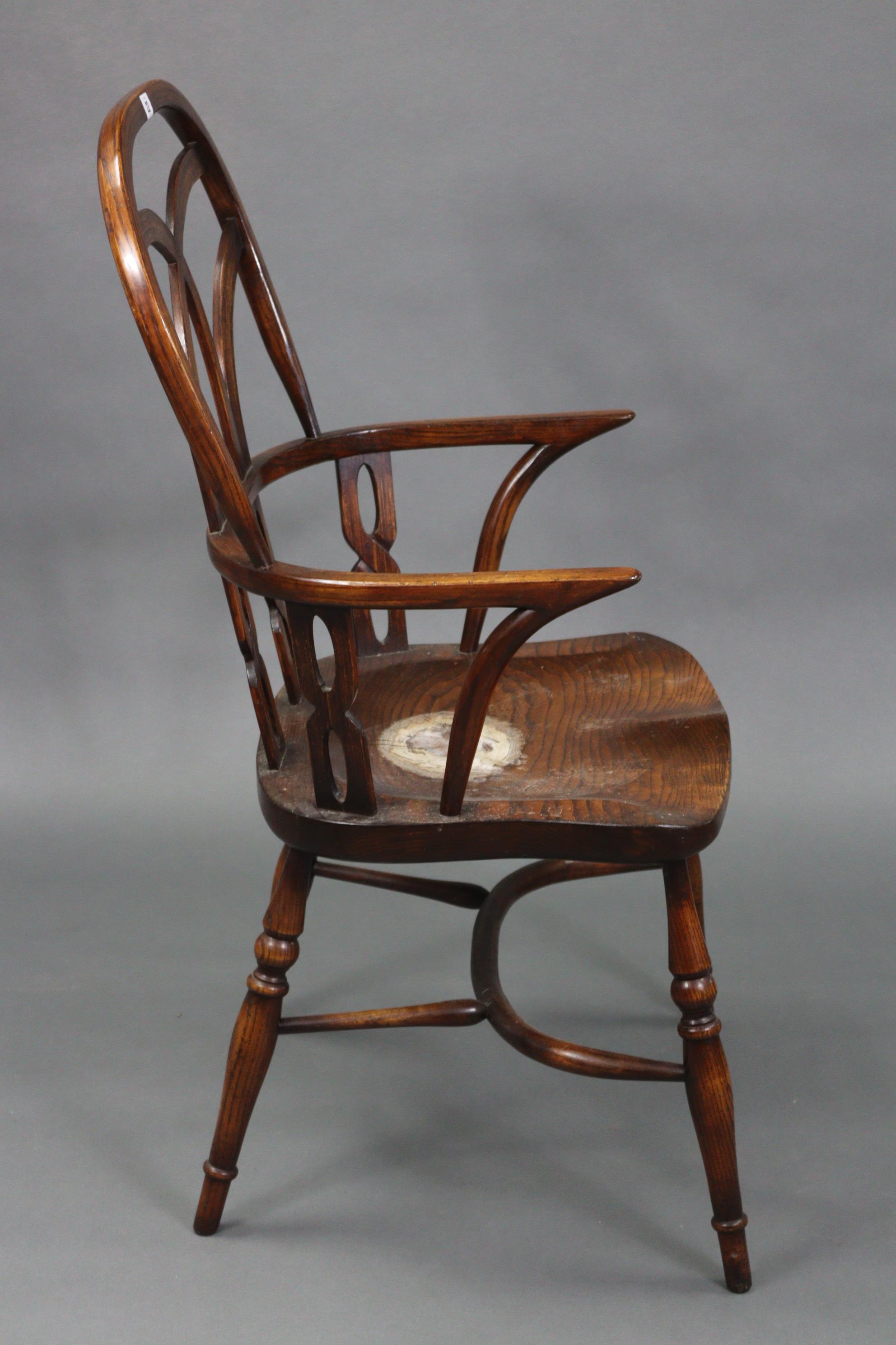 A Windsor-style ash & elm carver chair with pierced & shaped splats to the open back, with hard - Image 3 of 5