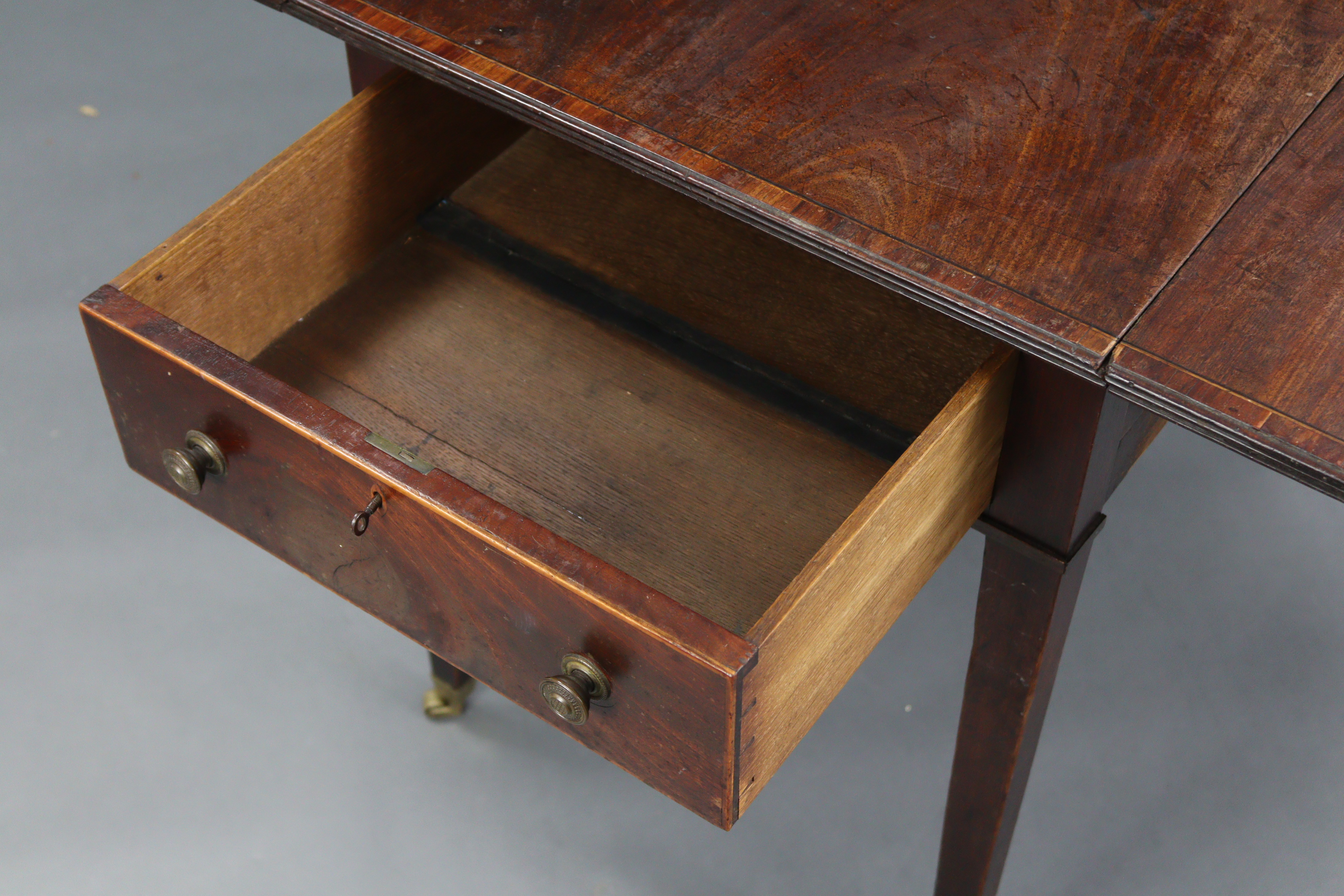A 19th century mahogany crossbanded Pembroke table fitted drawer to either end, & on square - Image 4 of 13