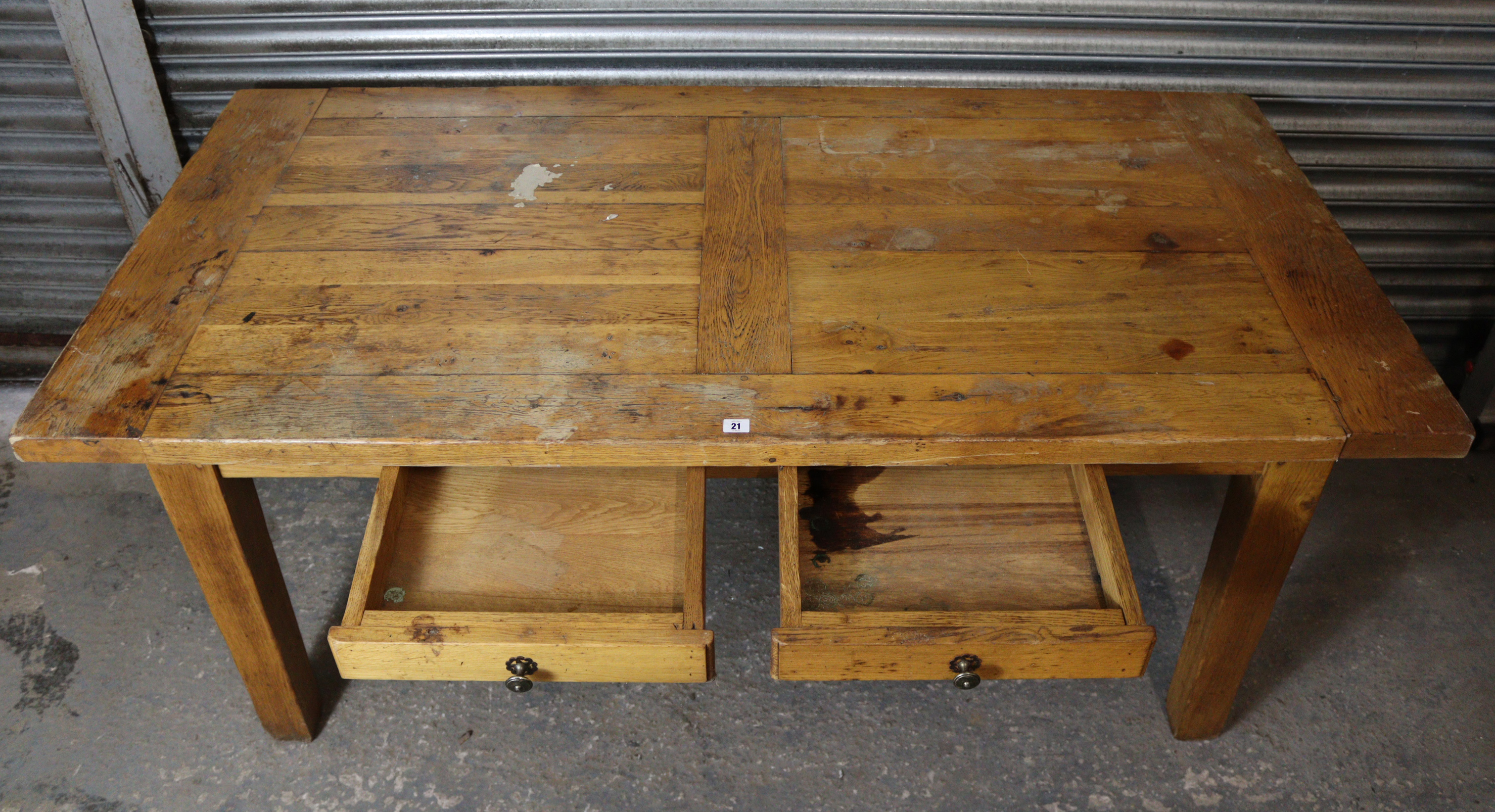 A light oak dining table with rectangular top, fitted two drawers to one side, & on square tapered - Image 3 of 5