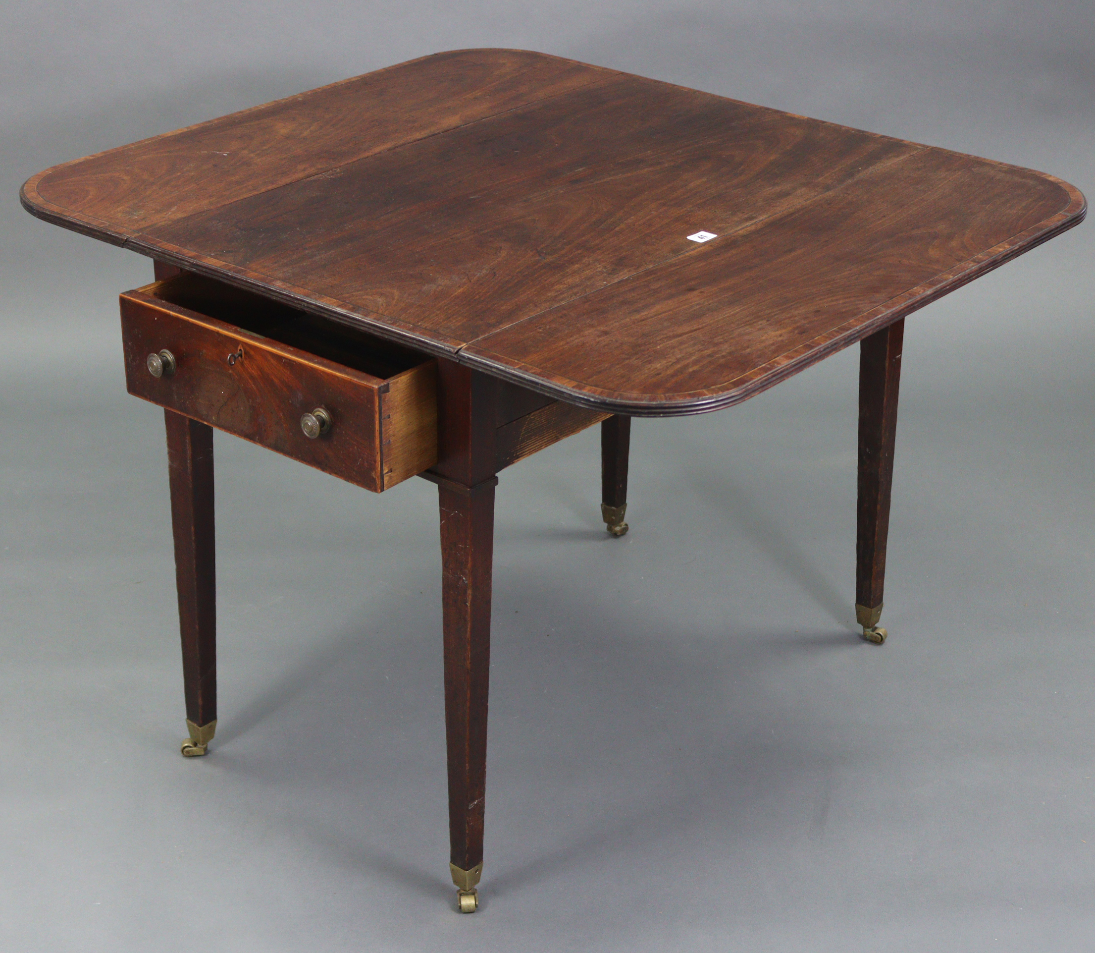 A 19th century mahogany crossbanded Pembroke table fitted drawer to either end, & on square - Image 3 of 13