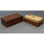 A 19th century mahogany & brass-bound campaign writing slope, 18” wide x 6” high x 9” deep; &