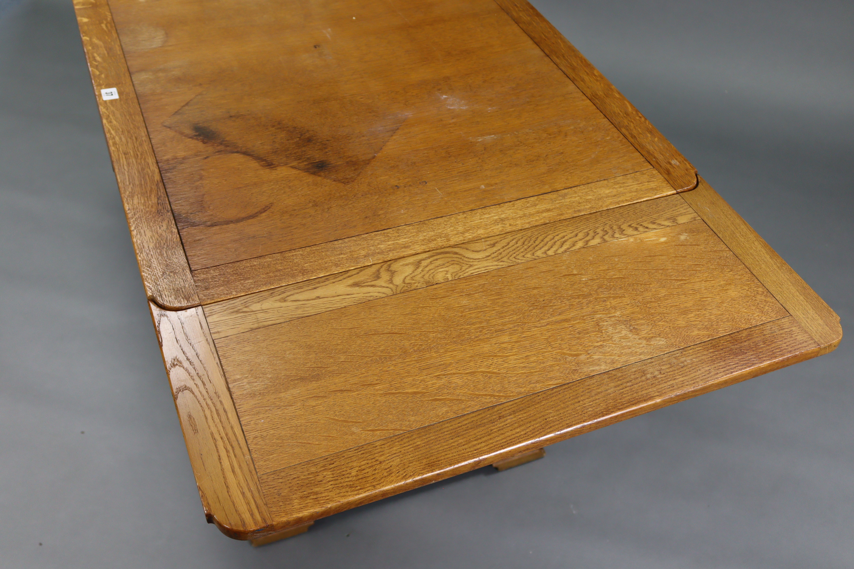 A Lebus oak draw-leaf dining table on bulbous-turned end supports joined by plain centre - Image 5 of 8