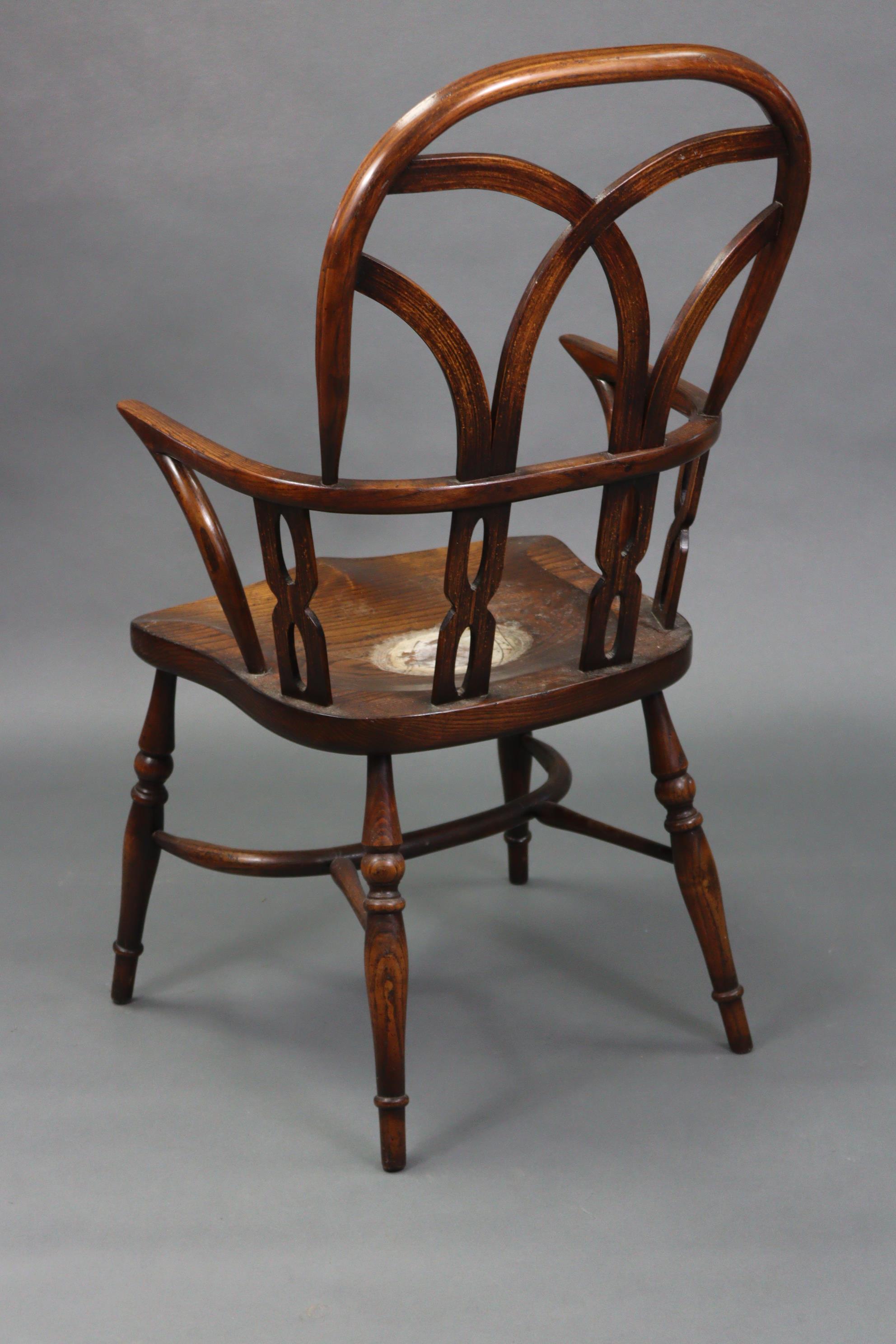 A Windsor-style ash & elm carver chair with pierced & shaped splats to the open back, with hard - Image 4 of 5