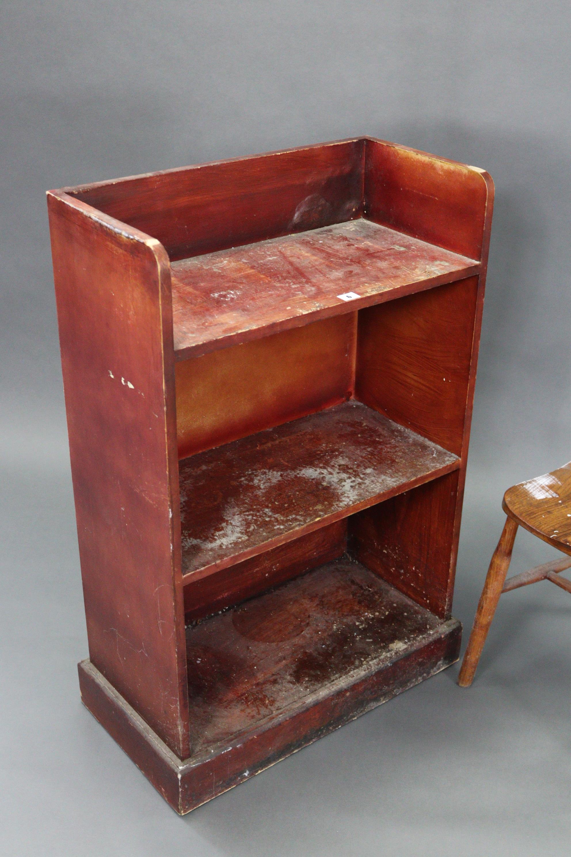 A pine tray-top three-tier standing open bookcase on plinth base, 25¼” wide x 39¾” high x 12½” deep; - Image 2 of 4