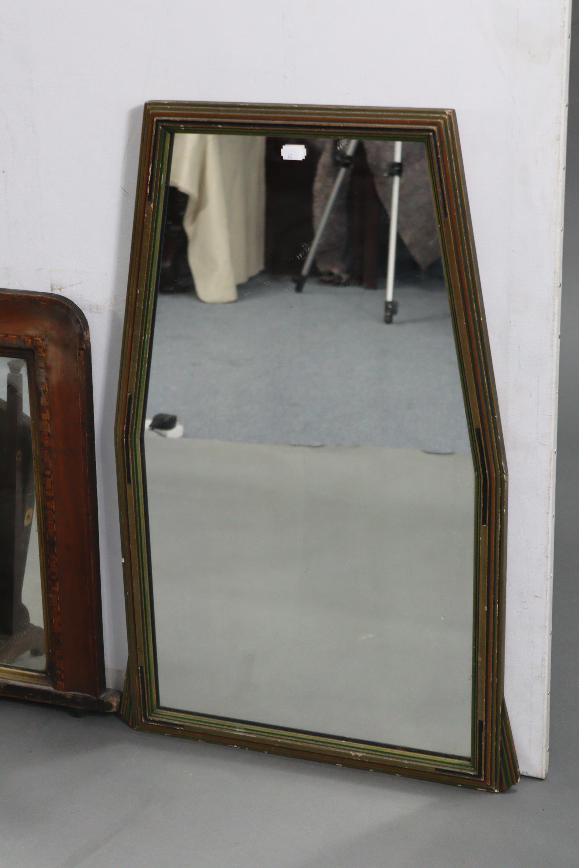 A cottage overmantel mirror in inlaid-beech frame, 36” x 21½”; together with five other mirrors. - Image 3 of 4