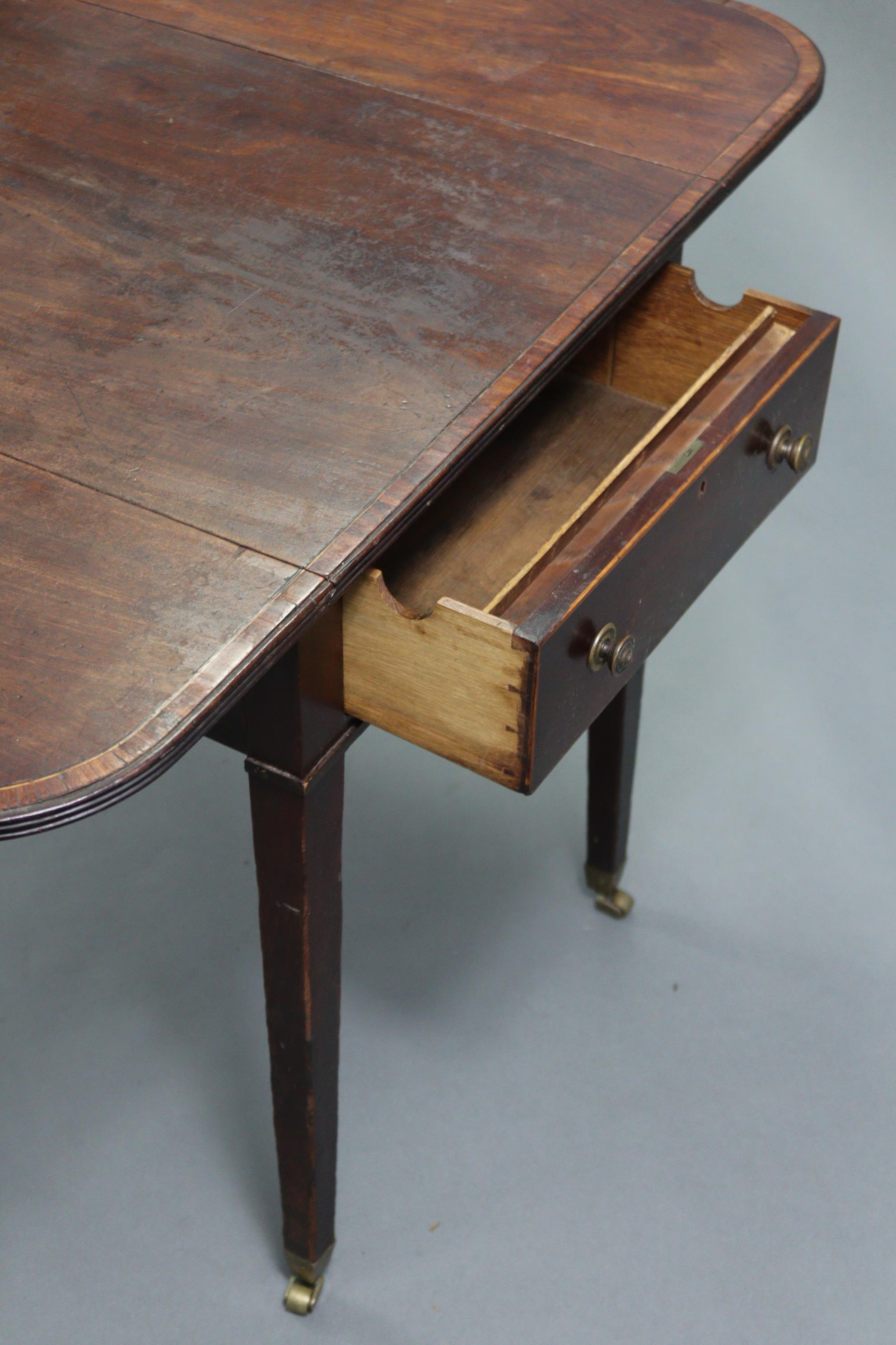 A 19th century mahogany crossbanded Pembroke table fitted drawer to either end, & on square - Image 9 of 13