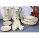 Two Fielding’s Crown Devon toilet jugs; a ditto toilet bowl; & eight ditto items of “Eva” pattern