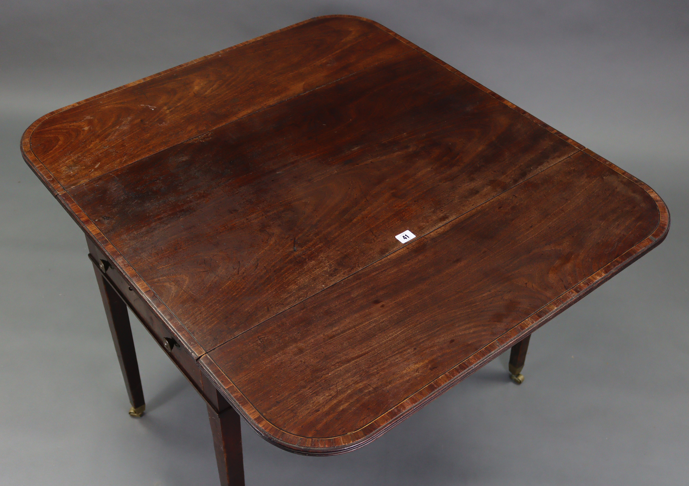 A 19th century mahogany crossbanded Pembroke table fitted drawer to either end, & on square - Image 6 of 13