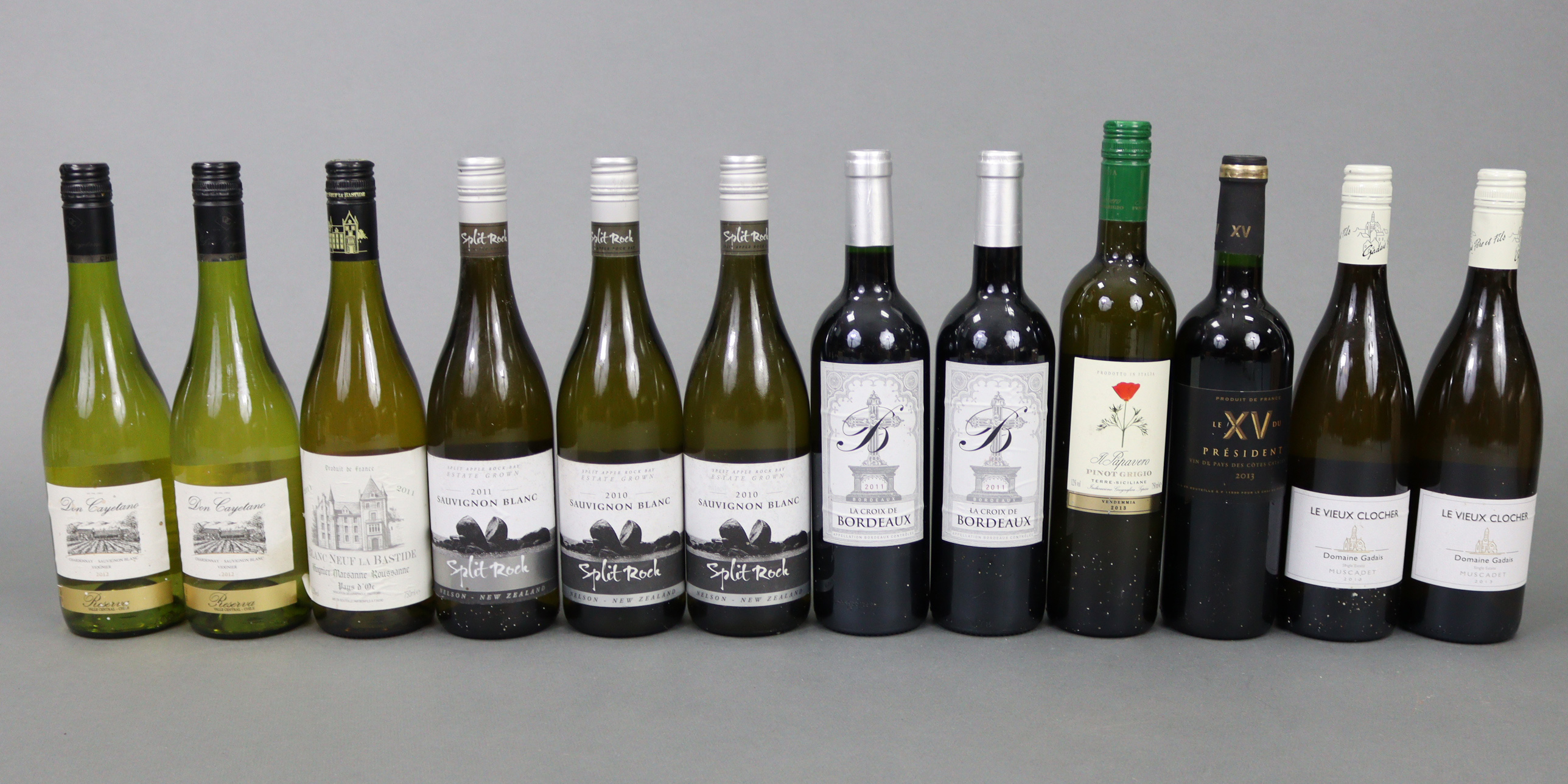 Three bottles of Nelson Split Rock white wine; together with nine various other bottles of wine, all